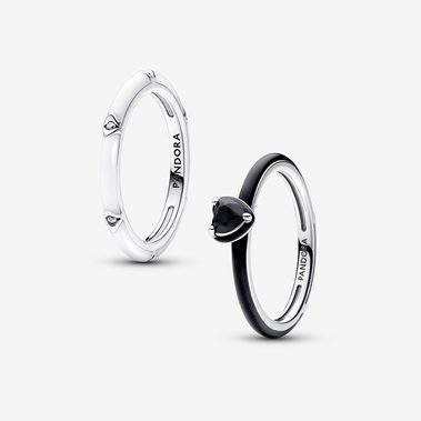 Pandora ME Black Heart & White Enamel Rings Gift Set